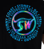 RAINBOW SURFBOARD WAREHOUSE T-SHIRT - BLACK